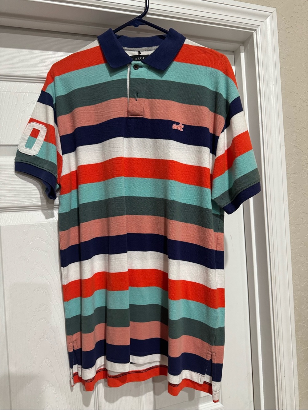 Akoo Men's Multicolor Horizontal Stripe Polo with Navy Collar